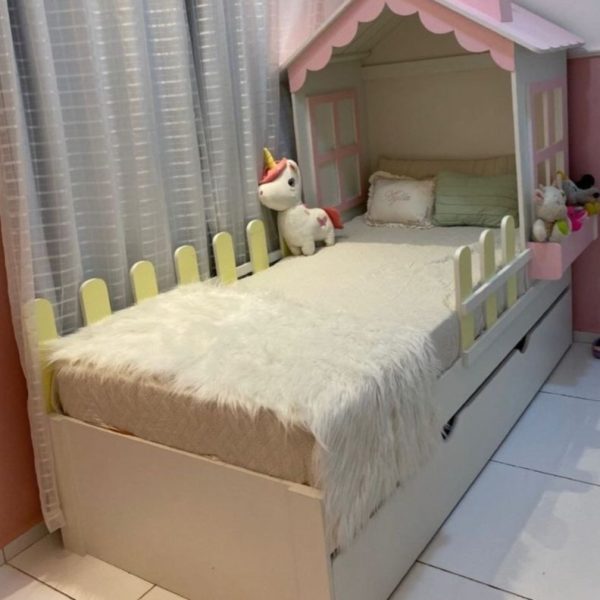 Cama casita con nido, barandas jardinera