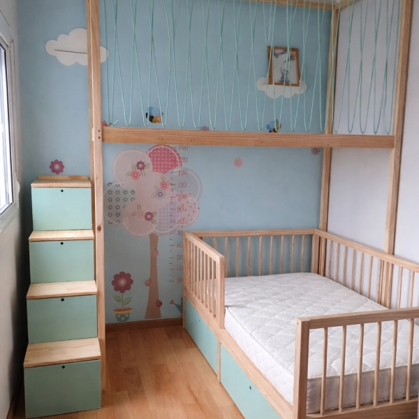 Cama con cajones +zona de juegos y escalera cajon